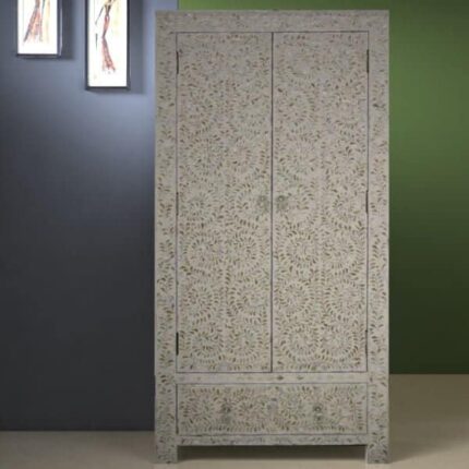 Elegant Mother of Pearl Armoire with Artistic Patterns