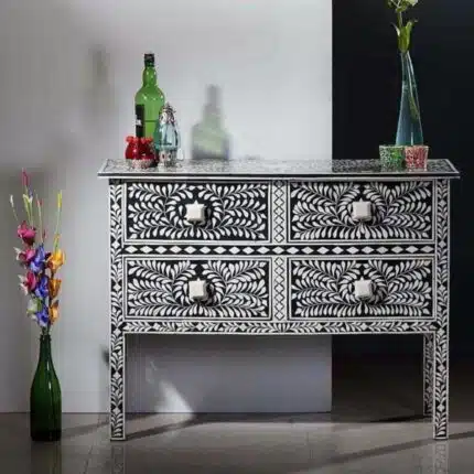 Handcrafted Bone inlay console table with intricate floral design