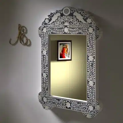 Decorative Floral Pattern Bone Inlay Mirror