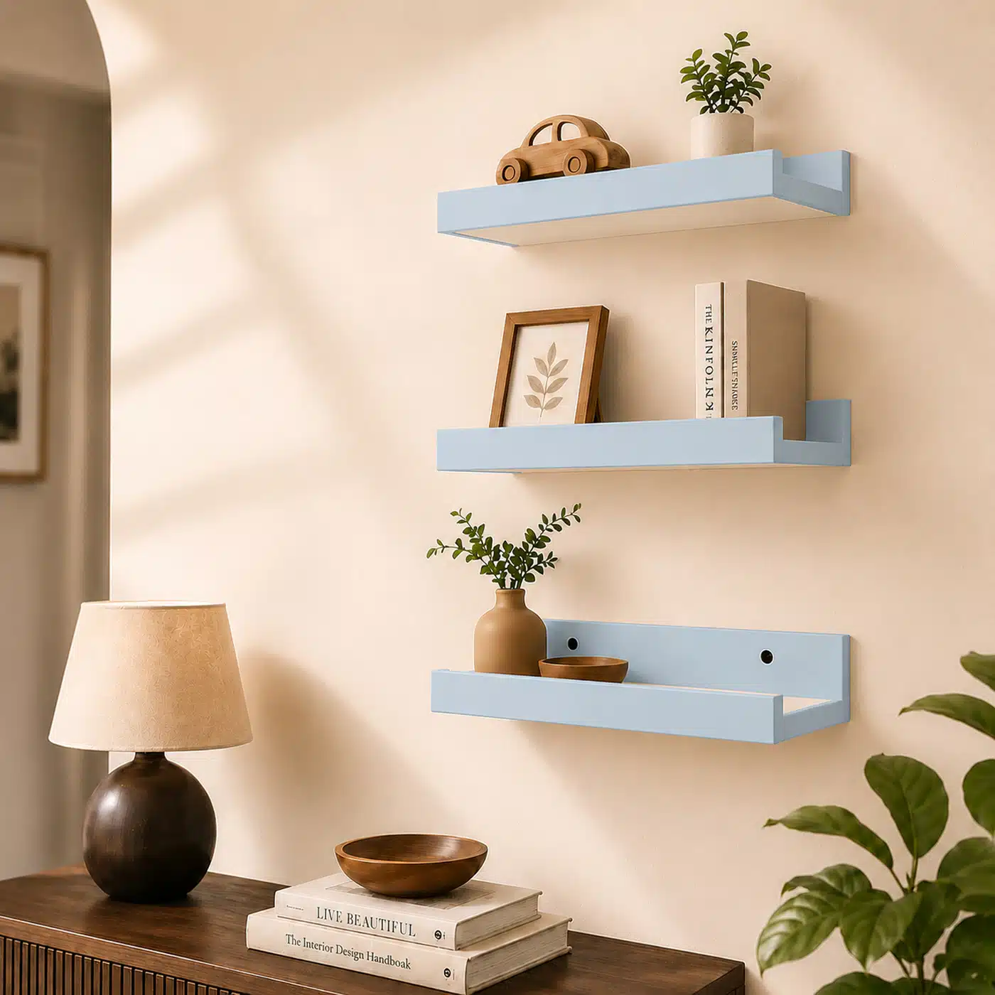 F-20103-MDF-C21 ACE CRAFTIQUE Floating Wall Shelves Set of 3, MDF Wall Mount Display Shelves with Epoxy Matt Finish, 40x14x6.5 cm - Image 1