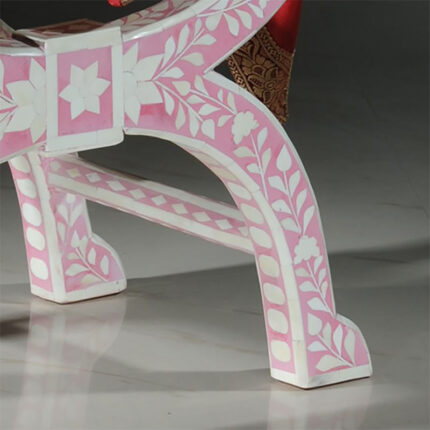 Handcrafted Bone Inlay Vanity Seat with Intricate Design- Pink View 05