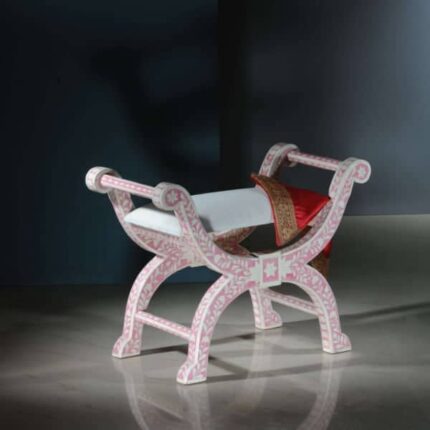 Handcrafted Bone Inlay Vanity Seat with Intricate Design