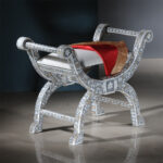 Handcrafted Mother of Pearl Vanity Seat front view with intricate patterns- View 02
