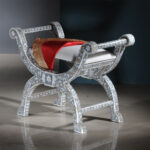 Handcrafted Mother of Pearl Vanity Seat front view with intricate patterns- View 03