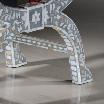 Handcrafted Mother of Pearl Vanity Seat front view with intricate patterns- View 05