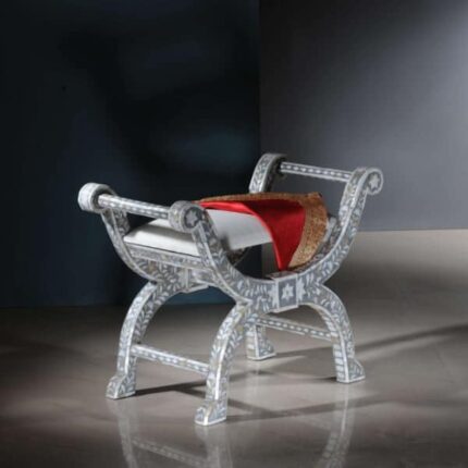 Handcrafted Mother of Pearl Vanity Seat front view with intricate patterns