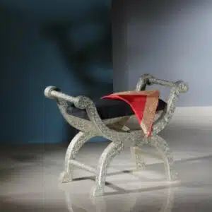 Full view of Handcrafted German Silver Vanity Seat with intricate design