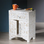 Elegant Mother of Pearl Bedside Table-WHITE- VIEW 02
