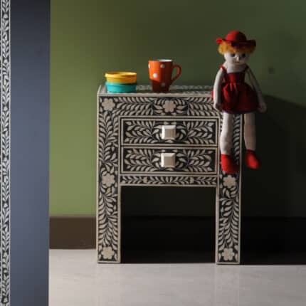 Sculpted Bone Inlay Nightstand - Black View 02