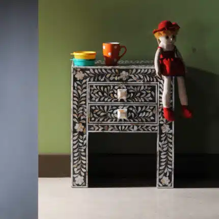 Classic Mother of Pearl Bedside Stand- Black View 02
