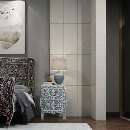Ornate Mother of Pearl Bedside Cabinet view 02