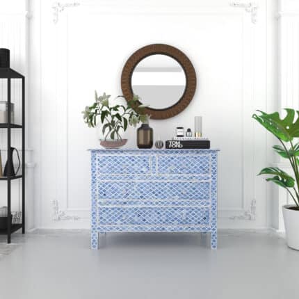 Unique Bone Inlay Drawer Chest - Blue View 04