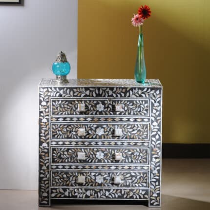 Luxury Pearl Inlay Storage Chest - Black View 02