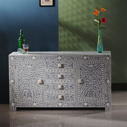 Luxury Bone Inlay Storage Unit White View 2