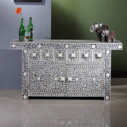 Traditional Bone Inlay Drawer Chest Black view 02
