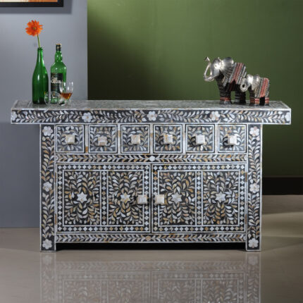Handcrafted Mother of Pearl Storage Cabinet Black View 02