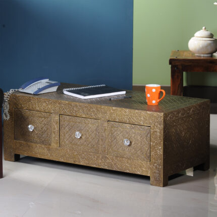Elegant Brass coffee table with intricate design view 02