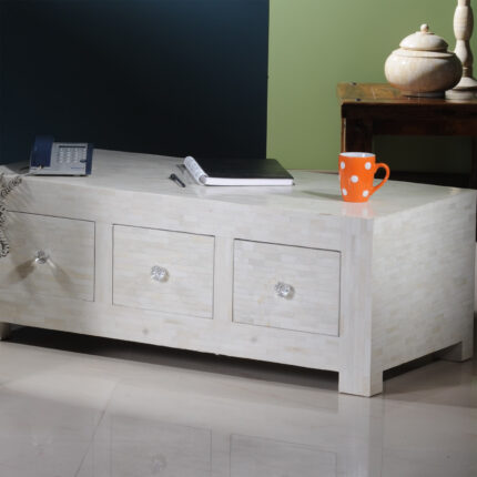 Elegant Bone Inlay Coffee Table with Drawers- View 02