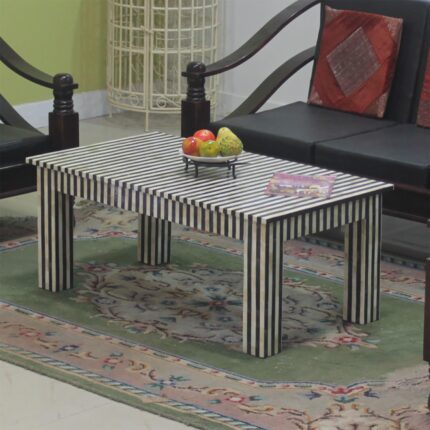 Elegant Bone Inlay Striped Coffee Table View 02