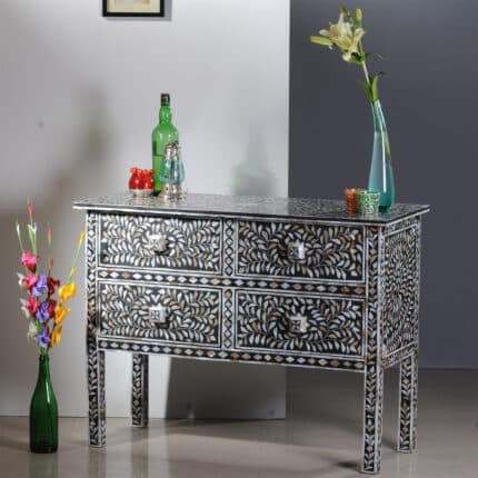 Elegant Mother of Pearl Console Table Black View 02