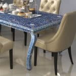 Elegance Mother of Pearl Dining Table showcasing intricate inlay design - BLue view 04
