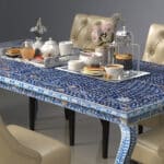 Elegance Mother of Pearl Dining Table showcasing intricate inlay design - BLue Top view 05