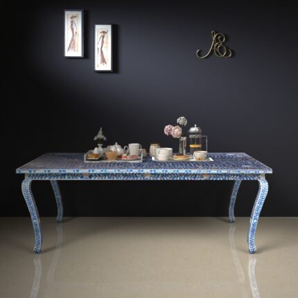 Elegance Mother of Pearl Dining Table showcasing intricate inlay design - BLue Single view 01