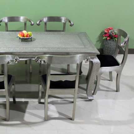 Artisan Metal Dining Table Set with chairs in a dining room view 02