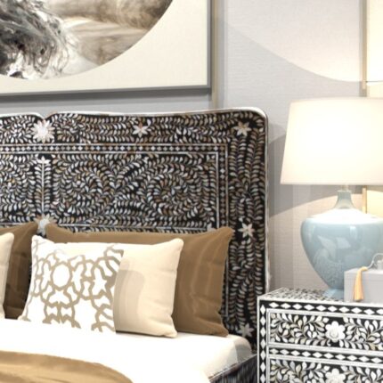 Artisanal Mother of Pearl Inlay Bed with intricate design- View 02