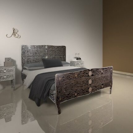 Artisanal Mother of Pearl Inlay Bed with intricate design
