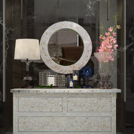 Round Mother of Pearl Inlay Mirror view 02