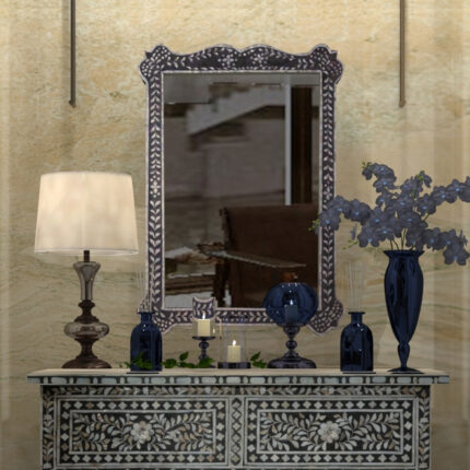 Scalloped Edge Floral Inlay Mirror View 02