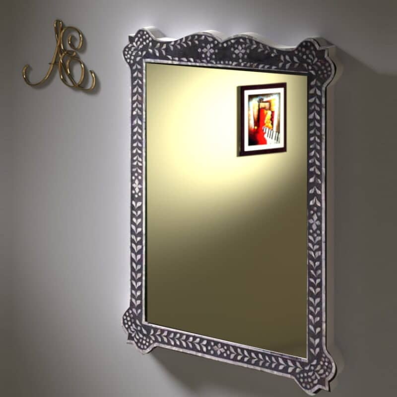 Scalloped Edge Floral Inlay Mirror