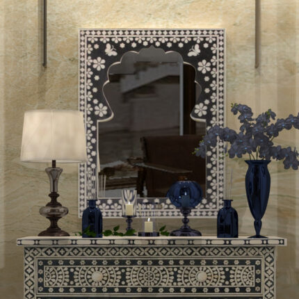 Floral Arch Bone Inlay Wall Mirror View 02