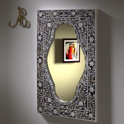 Curved Frame Floral Inlay Mirror