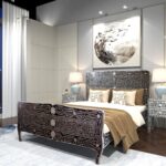 Artisanal Mother of Pearl Bed with Intricate Inlay Work-Angled Image