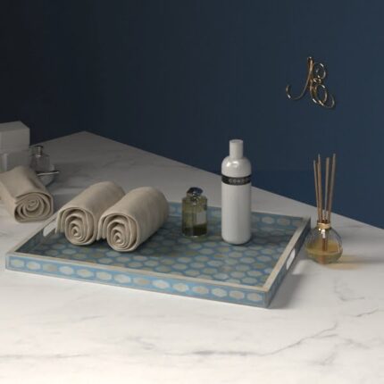 Art Deco Bone Inlay Serving Tray Light blue