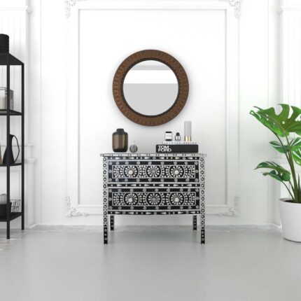 Intricate Bone Inlay Drawer Unit Black View 02