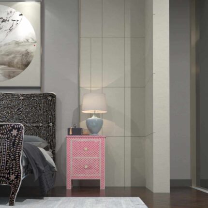 Intricate Bone Inlay Bedside Chest view 02