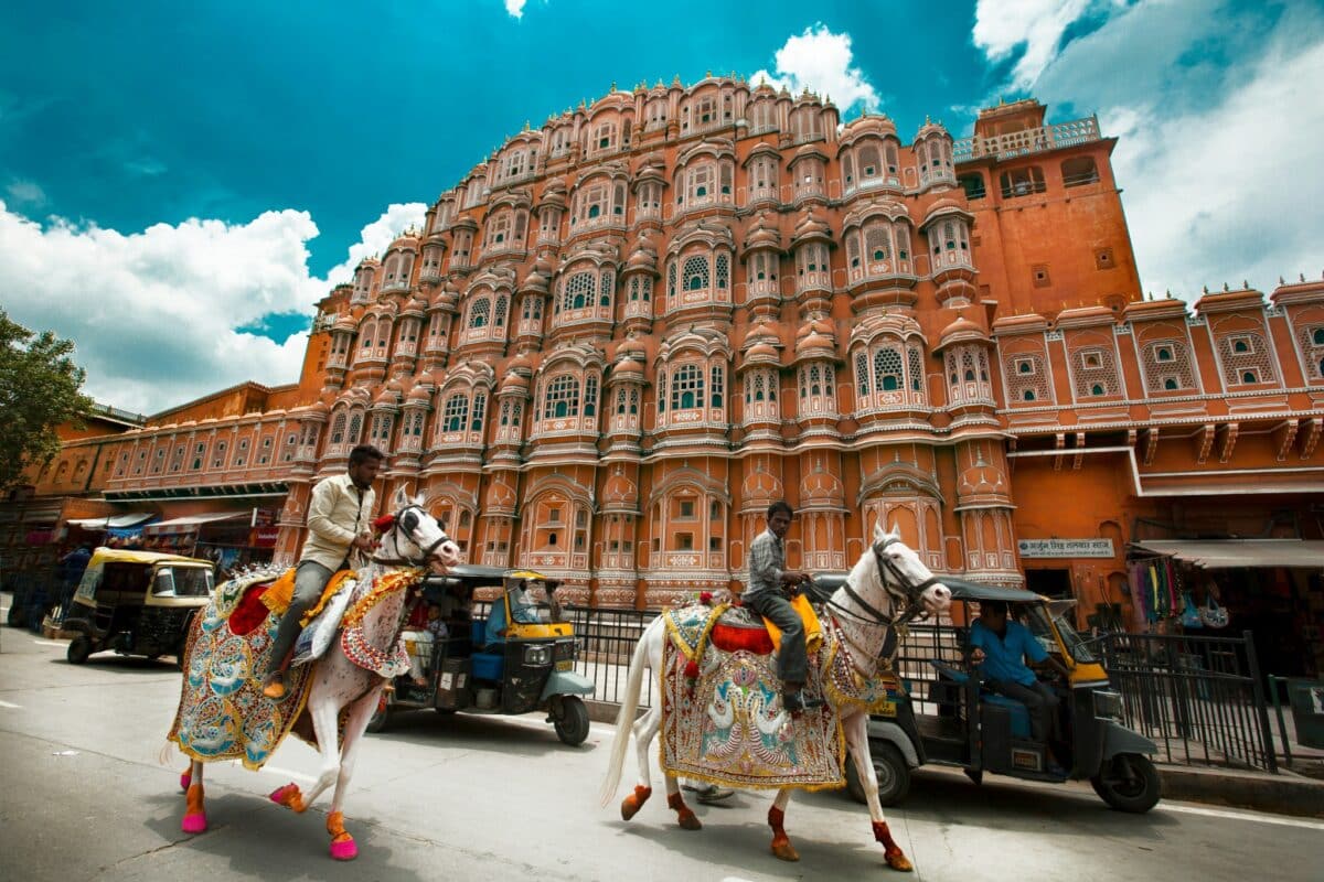 Hawa Mahal with decorated horses