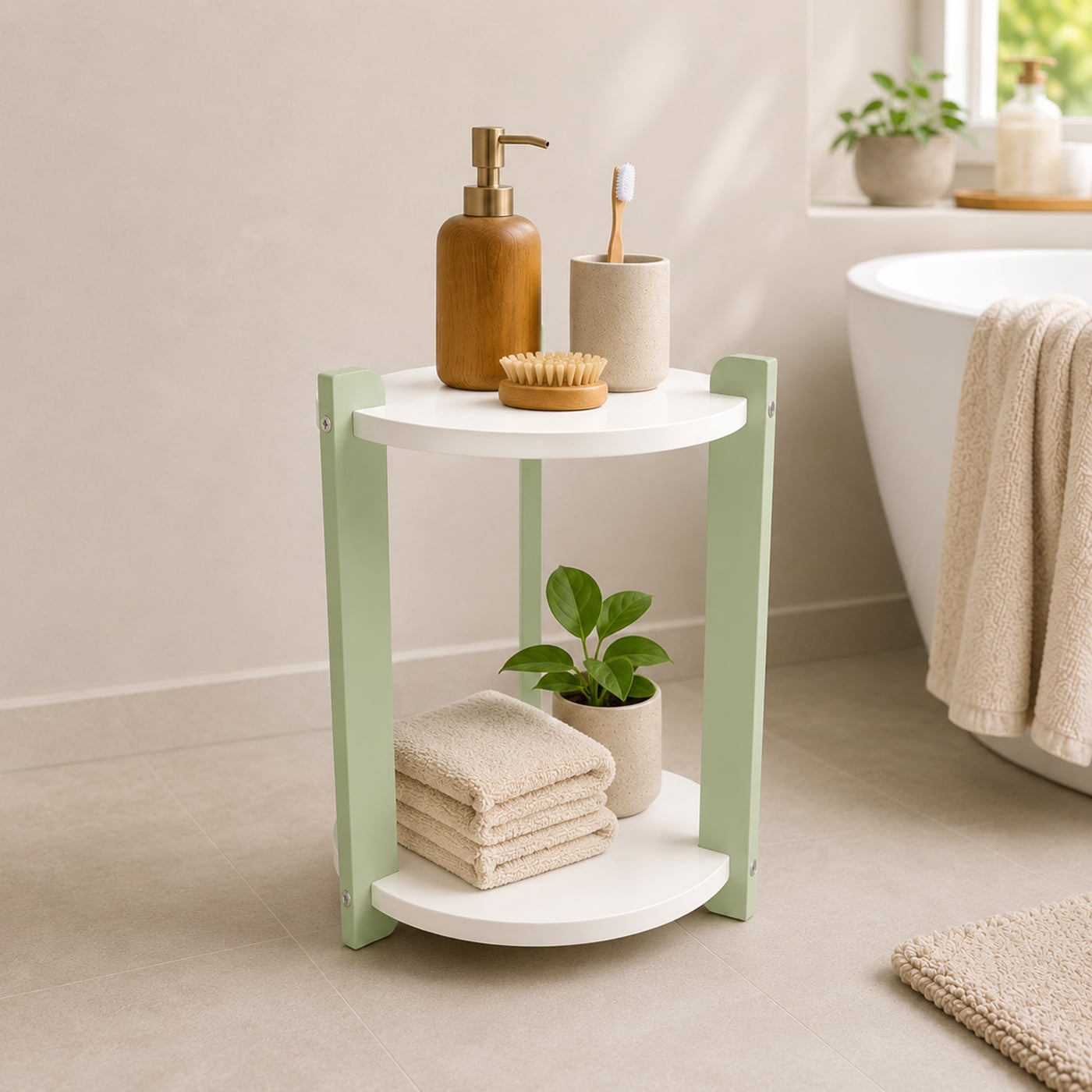 F-18116-MDF-C19 Minimalist 2-Tier Round Side Table - Off-White Accent Table - Image 1