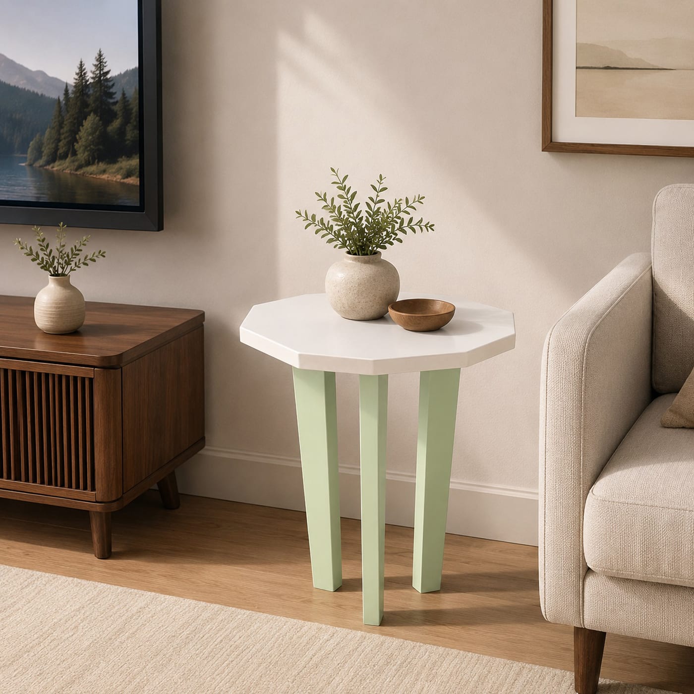 F-18117-MDF-C19-02 Octagonal Side Table - Wooden End Table for Living Room - Image 1