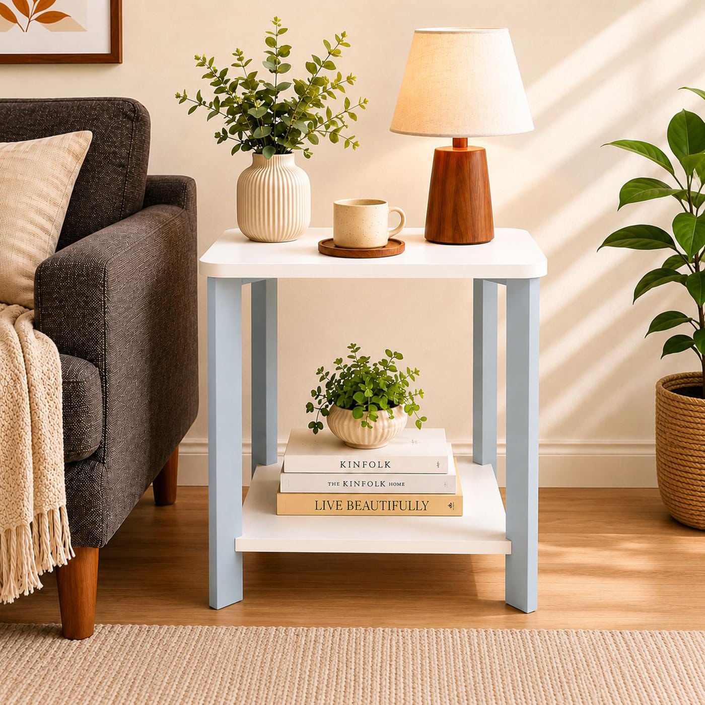 F-18121-MDF-C21 Square End Table with Shelf - Desert Blush Pastel Stand - Image 1