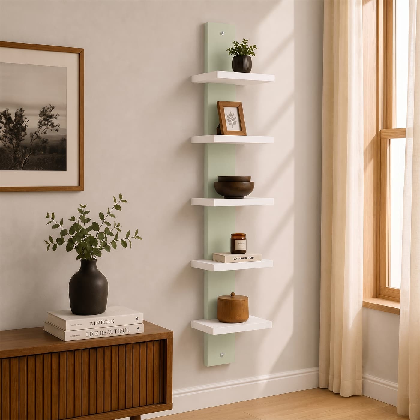 F-20104-MDF-C19 5-Tier Wall Mounted Floating Shelf - Vertical Rack - Image 1