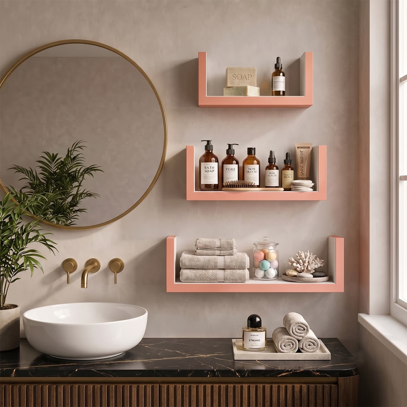 F-20107-MDF-C20 U-Shaped Floating Wall Shelves (Set of 3) - Book Ledges - Image 1