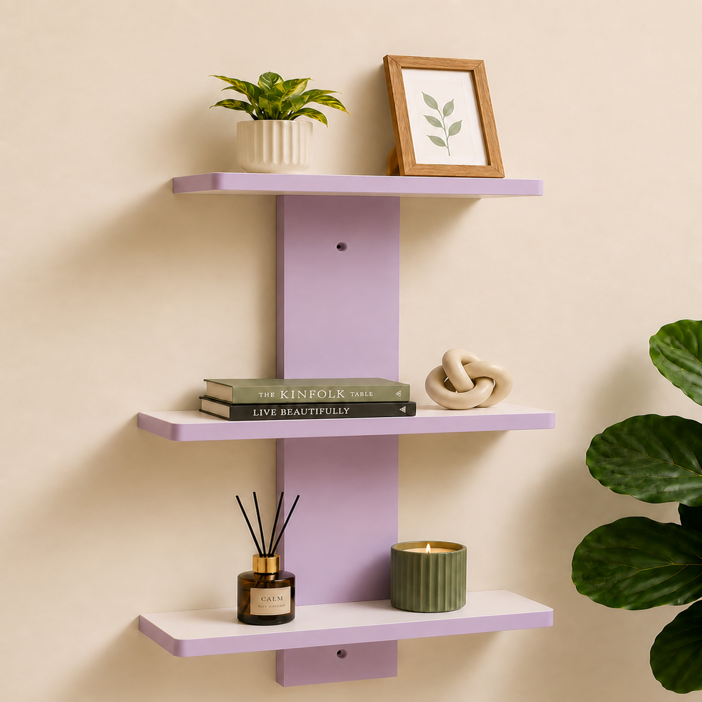 F-20109-MDF-C22 Multi-Tier Wall Mounted Wooden Shelves - Wide Display Rack - Image 1